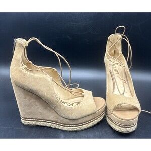 Women’s Sam Edelman "HARRIET" TAN Suede Leather High Wedge Sandal Size 8